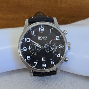 Hugo Boss Black Face Chronograph Watch Hirsch Austria Buffalo Leather Band